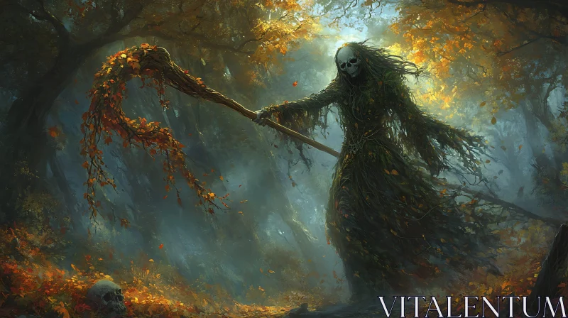 Forest Reaper with Falling Leaves AI Image