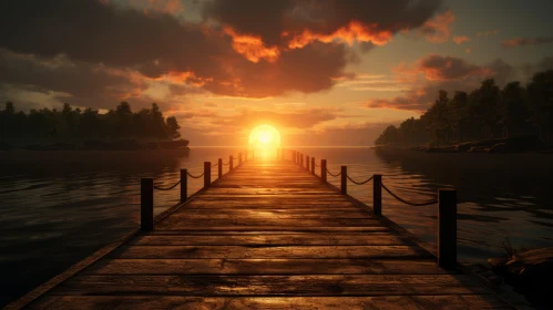 Ethereal Sunset on a Dock: A Tranquil Scene