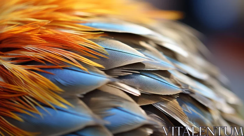 AI ART Exquisite Detail of Bird's Plumage in Orange and Blue
