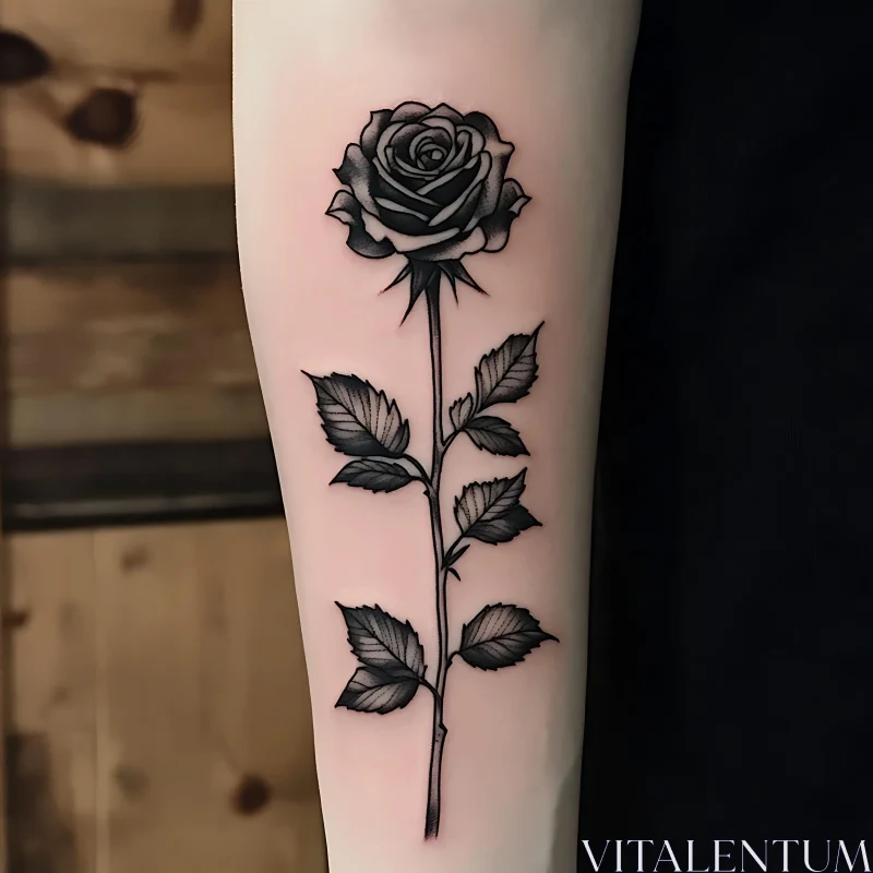 Detailed Rose Tattoo in Black Ink AI Image