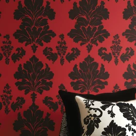 Classic Damask Design on Red Background