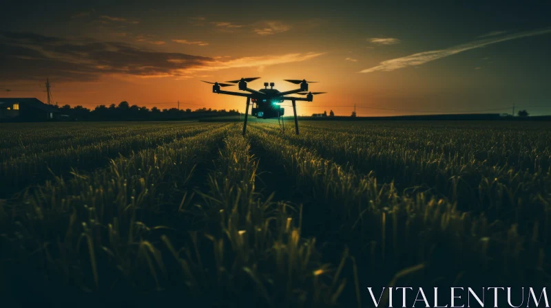 Futuristic Drone Over Wheat Field at Sunset AI Image