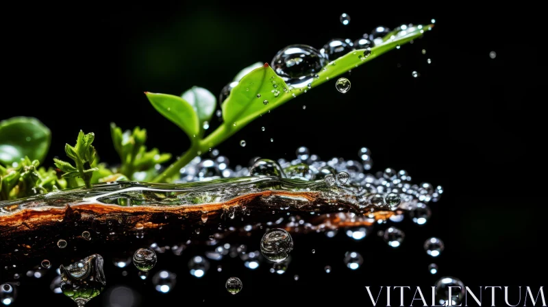 Green Plant Splashing Water: An Organic Dance of Nature AI Image