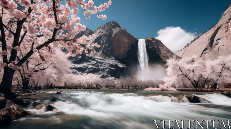 Infrafalls at Yosemite National Park: A Surrealistic Springtime Capture AI Image