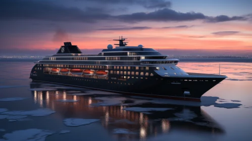 Luxurious Cruise Ship on Frozen Waters - Naturalistic Artwork