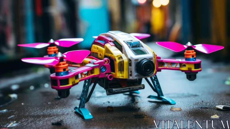 Urban Toy Drone: Gadgetpunk Craftsmanship in Dark Yellow and Pink AI Image