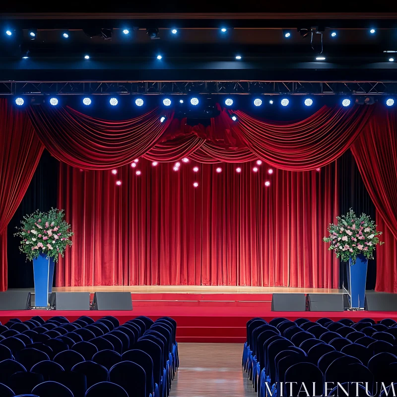 Theater Stage with Red Velvet Curtains AI Image