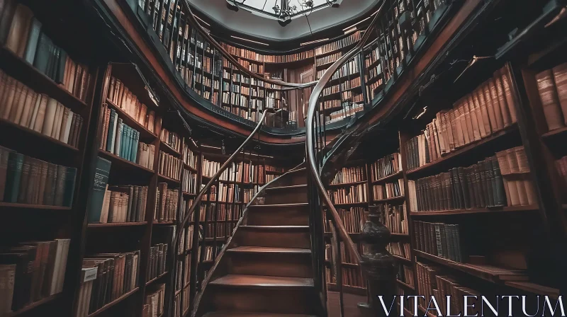 AI ART Spiral Staircase in Old Book Library