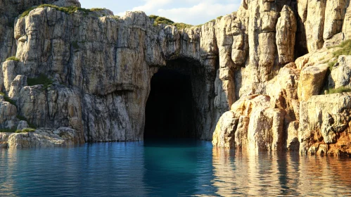 Enigmatic Coastal Cave by Calm Waters