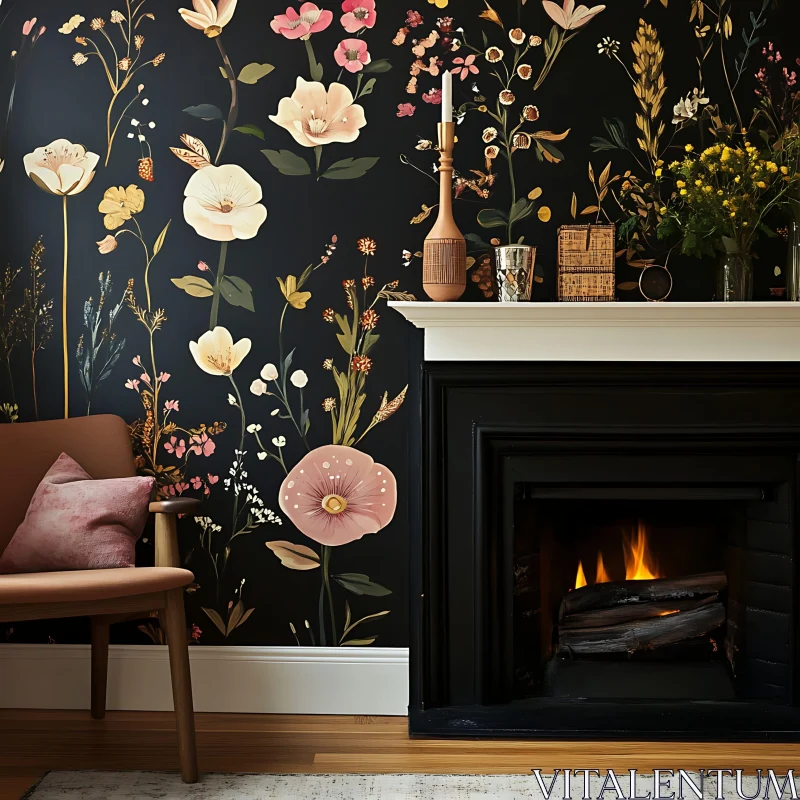 AI ART Elegant Interior with Floral Design