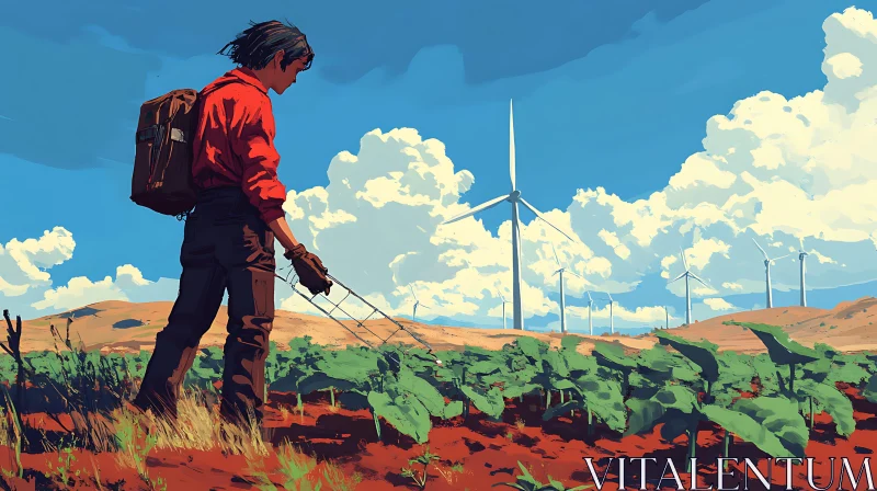 AI ART Agricultural Landscape with Wind Turbines