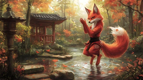 Serene Fox in Woodland Stream