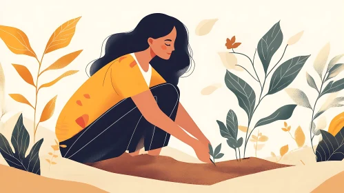 Illustration of a woman gardening