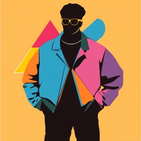 Colorful Man Silhouette with Geometric Jacket