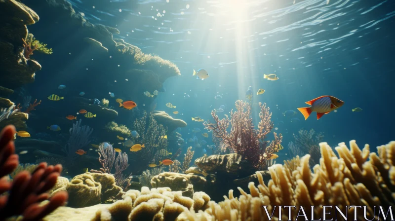 3D Digital Painting of Underwater Ocean Scene with Fish and Corals AI Image