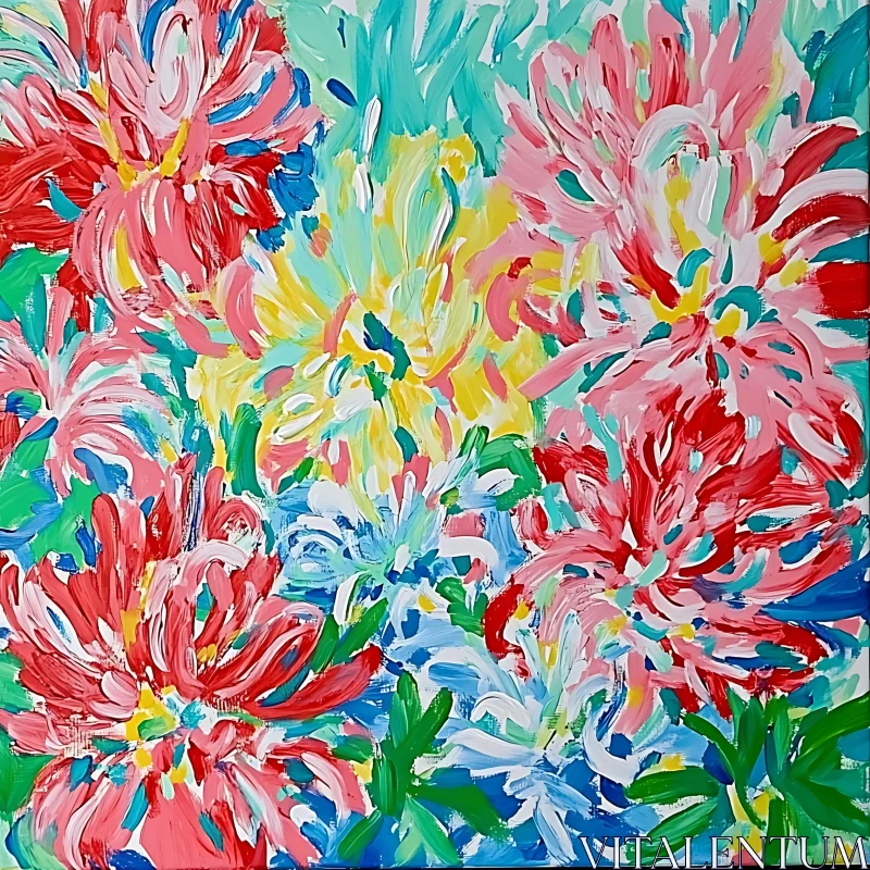 Colorful Brushstroke Flower Art AI Image