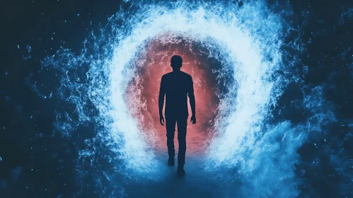 Man Walking to the Abstract Portal