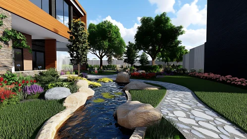 Serene Garden Stream Landscape Design