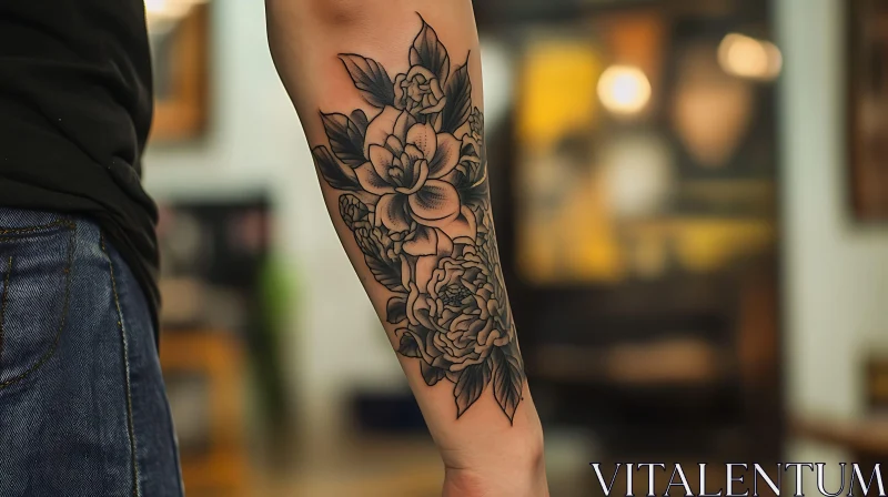 Intricate Black Ink Tattoo on Forearm AI Image