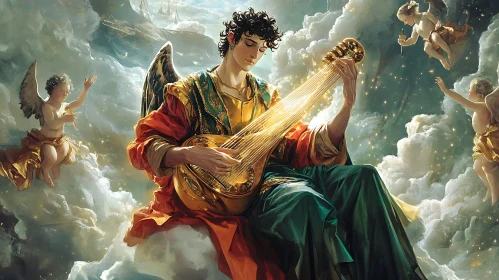 Celestial Musician with Golden Instrument