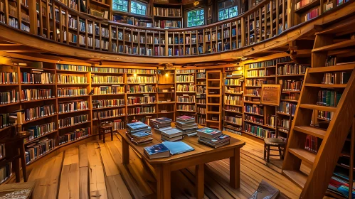 A Round Library with Books