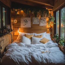 Inviting Indoor Bedroom with Plants and Soft Lighting