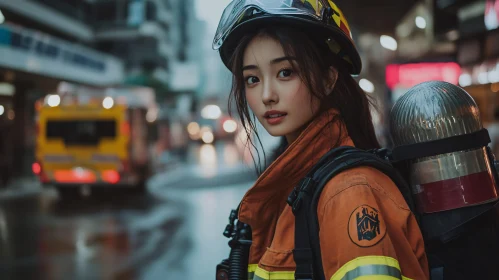 Firefighter in Cityscape