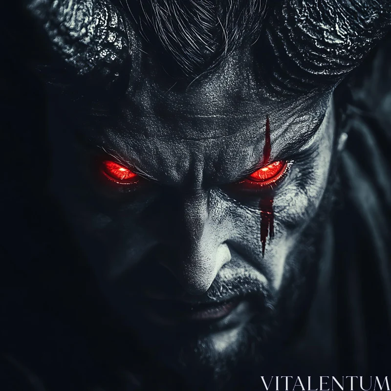 Portrait of a Horned Demon with Red Eyes AI Image