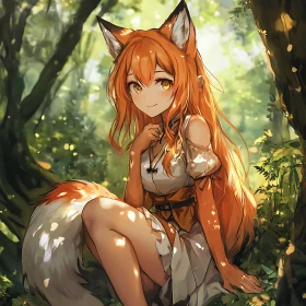 Fox-Girl Amidst Forest Scenery