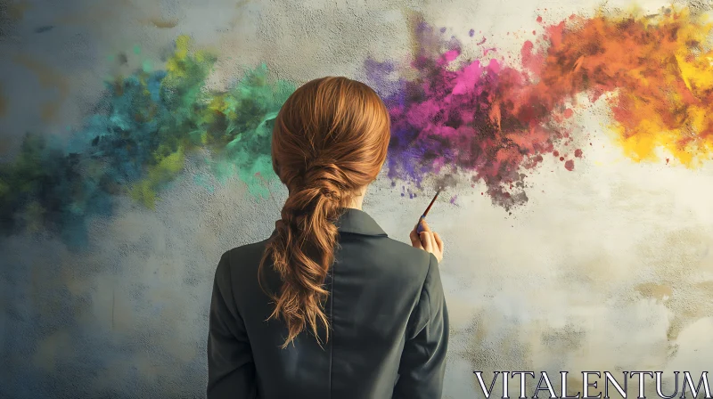 AI ART Artistic Woman Creates Colorful Wall Painting