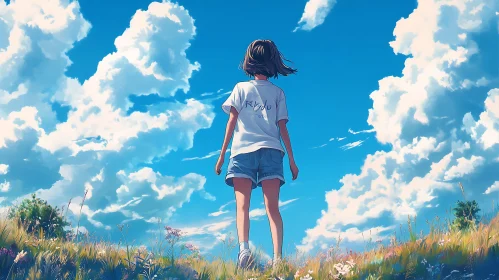 Girl Watching Clouds Anime Style