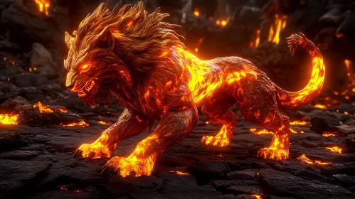 Inferno Lion Creature in Volcanic Terrain