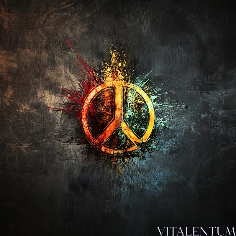 AI ART Textured Peace Sign with Vibrant Splashes