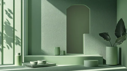 Abstract Green Room with Plant