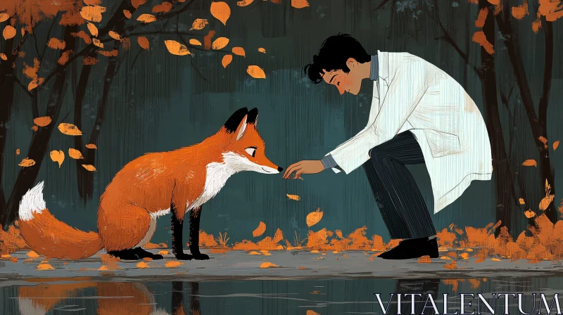 Touching Moment: Man's Connection with Fox AI Image