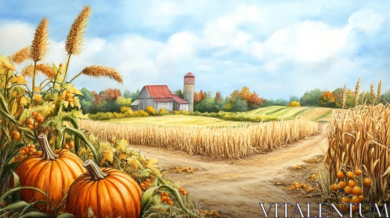 AI ART Picturesque Autumn Landscape with Pumpkins