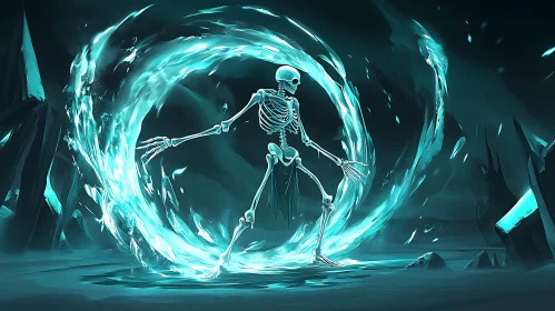 Mystic Skeleton in Turquoise Vortex