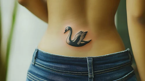 Swan Tattoo in Black Ink on Lower Back