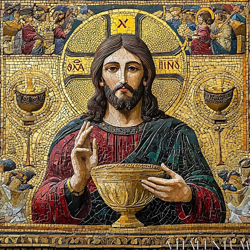 Golden Chalice Mosaic Icon AI Image