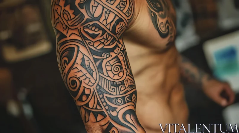 Ornate Tattoo Design Covering Entire Arm and Shoulder AI Image