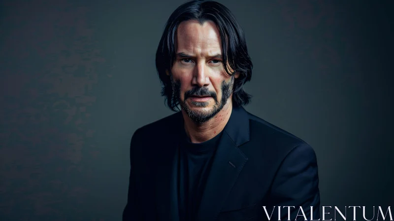 Striking Keanu Reeves Portrait in Dark Background AI Image