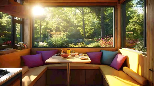 Sunlit Breakfast Interior with Nature View