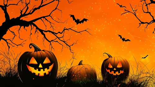 Spooky Halloween Scene with Pumpkins