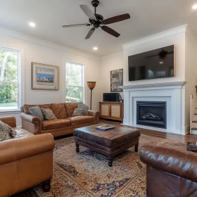 Cozy Leather Furniture in Living Room