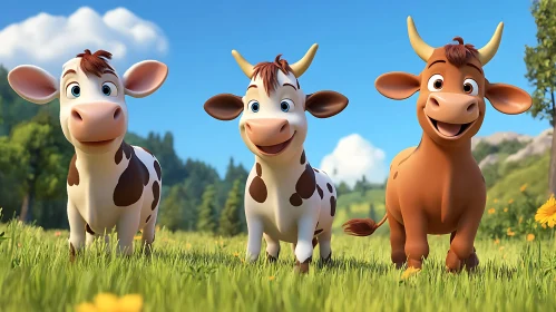 Playful Cows in a Meadow