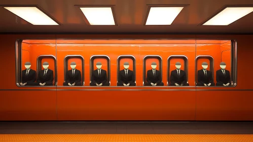 Orange Subway Car with Mannequins