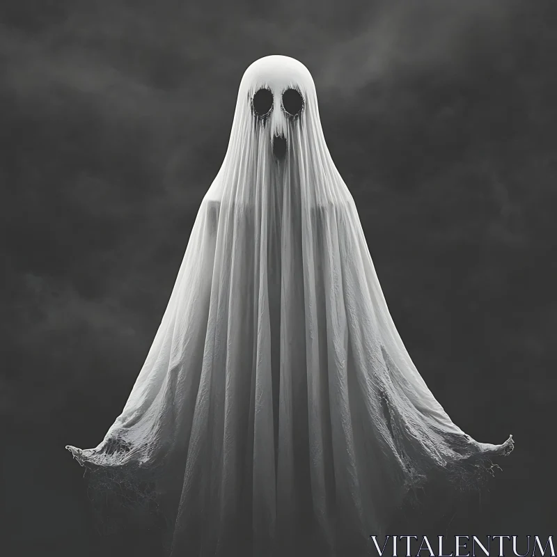 Ghostly Figure in White Sheet AI Image