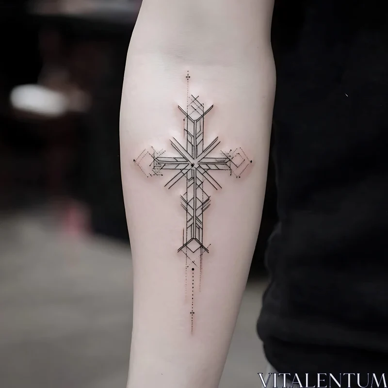 Stylish Geometric Cross Tattoo on Arm AI Image