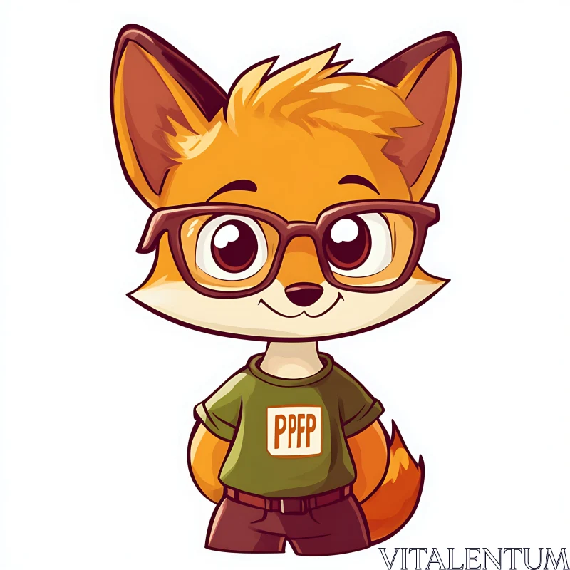 Fox Cartoon with Glasses and T-shirt AI Image