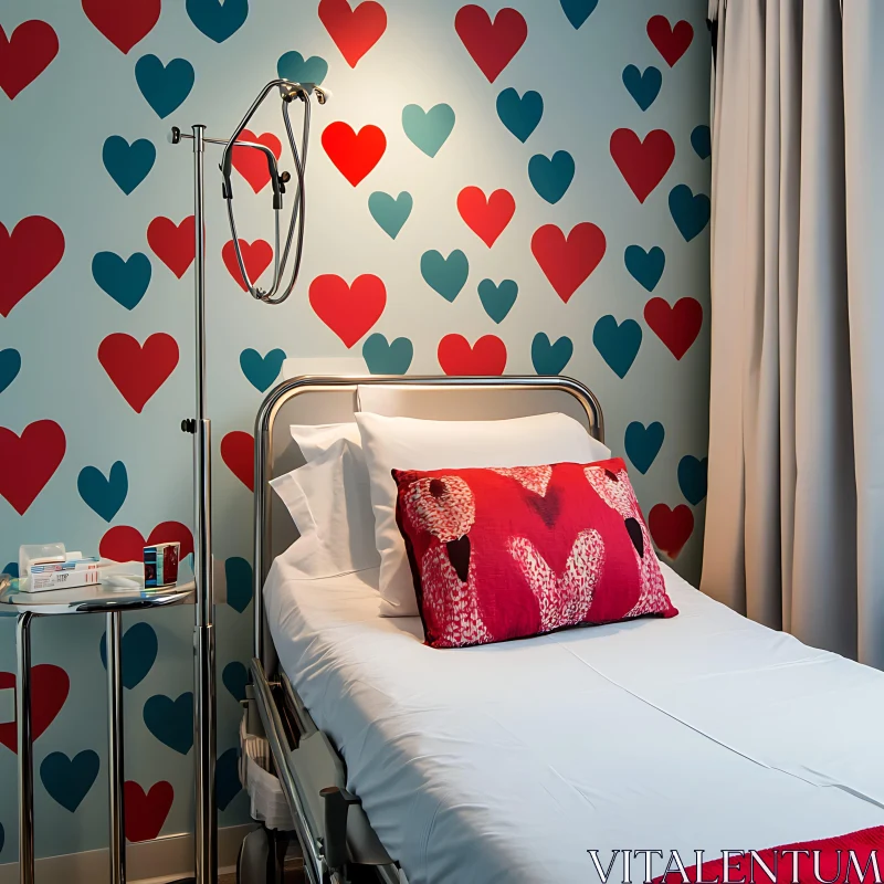 AI ART Red and Blue Hearts in Hospital Room